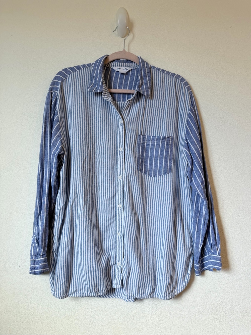 Old Navy Blue and White Striped Button-Up Shirt with Pocket